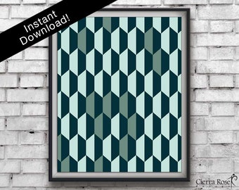 Impresión hexagonal, impresión geométrica, Art Déco, arte geométrico, decoración de pared, color azul marino/verde azulado, patrón abstracto, impresión moderna, arte geométrico de la pared