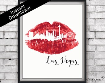 Red Lipstick Las Vegas, Las Vegas Print, Red Lipstick Print, Travel Decor, Makeup Room Decor, Lipstick Prints, Vegas Decor, Las Vegas Prints