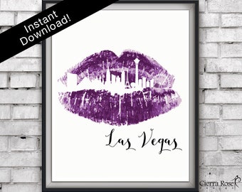 Purple Lipstick Las Vegas, Las Vegas Print, Skyline Print, Travel Print, Kiss Art, Makeup Room, Office Decor, Las Vegas Skyline, Vegas Print