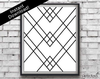 Geometric Print, Art Deco Abstract Art, Line Art, Geometric Art, Diamond Print, Wall decor, black and white, Minimalist Art, Modern Print