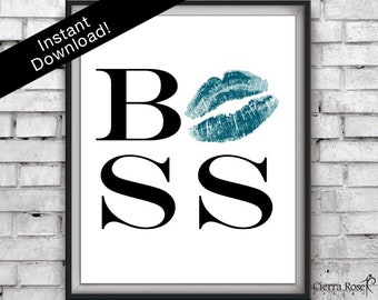 Teal Lipstick Boss Print, Lipstick Print, Lady Boss Print, Business Woman Gifts, Boss Print, Office Decor, Girl Boss Poster, Makeup Artwork