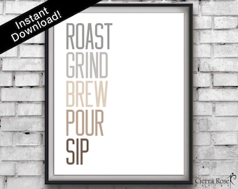 Coffee Print, How to Make Coffee, Kitchen Decor, Typography Art, Coffee Decor, Brown, Kitchen Prints, Coffee, Instant download, Modern Decor