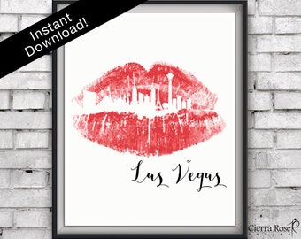 Pink Lipstick Las Vegas, Las Vegas Print, Skyline Print, Travel Print, Pink Lipstick Print, Makeup Room, Las Vegas Skyline, Vegas Prints