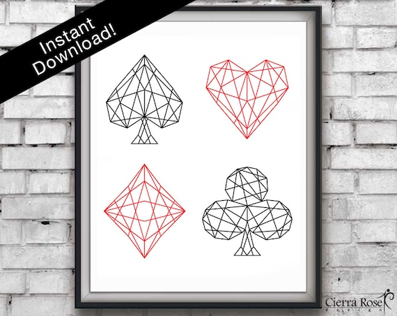 Playing Cards Card Suits Geometric Print Diamond Spade Etsy