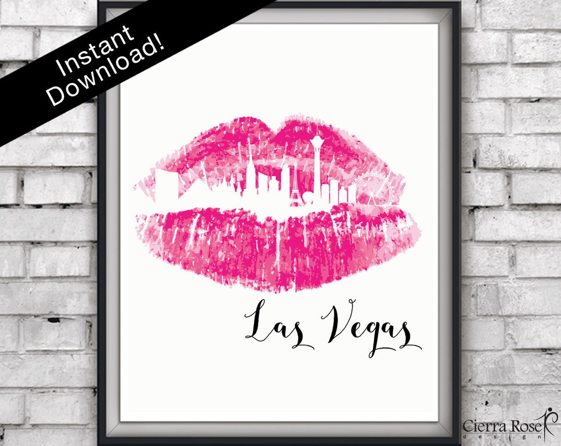 Hot Pink Lipstick Las Vegas Las Vegas Print Skyline Print Etsy