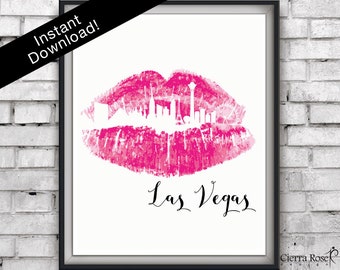 Hot Pink Lipstick Las Vegas, Las Vegas Print, Skyline Print, Travel Print, Hot Pink Lipstick, Makeup Room, Las Vegas Skyline, Vegas Prints