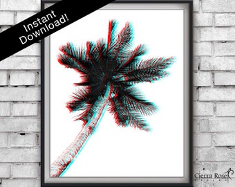 Stereoscopic 3D Art Prints, Palm Tree Artwork, LA Art Prints, 3D Effect, Hipster Poster, 3D Anaglyph, Pop Art, Eye Catching Poster, Pop Art