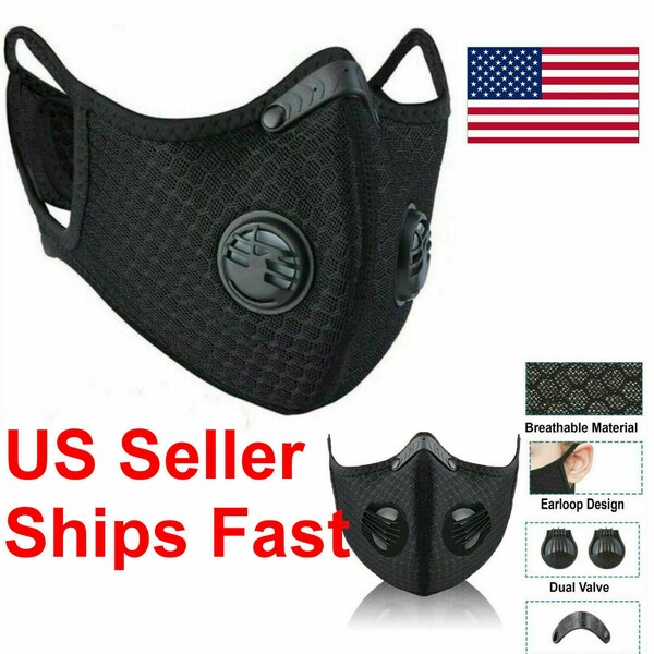 NEW Cycling Mesh Face Mask With Active Carbon Filter Breathing Valves Reusable