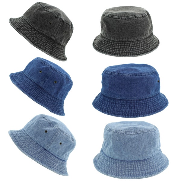 Newhattan Denim Bucket Hats, Solid Colors, Unisex, 100% Cotton