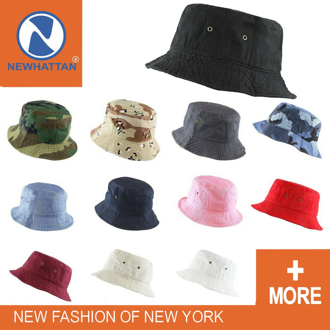 Newhattan Bucket Hats, Unisex, Solid Colors 100 Cotton, Camos 55cotton