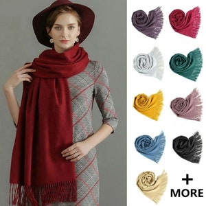 Cashmere Wool Feel Solid Pashmina Shawl Scarf, Cozy For Women and Men - Large