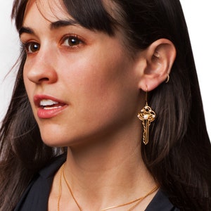 Key Earrings, Solid Sterling Silver Key Jewelry, Key charm Earring, 18K gold plated with Sterling Silver