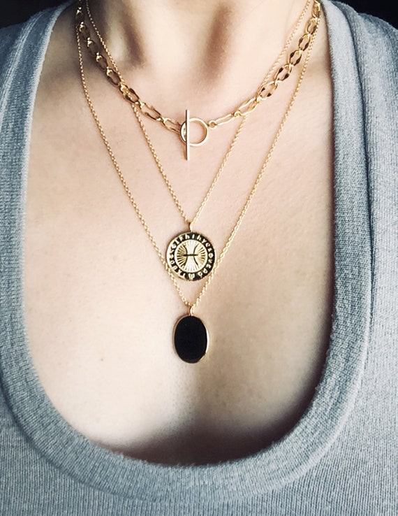 Set of 3 Coin Necklace Pisces Coin Necklace Laring Necklace
