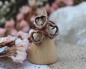 Tiny White Quartz Copper Heart Ring, Copper Plated, Handmade