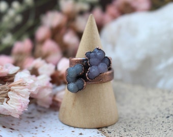 Grape Agate Cluster Ring, Wide-Banded, Copper Plated, Handmade