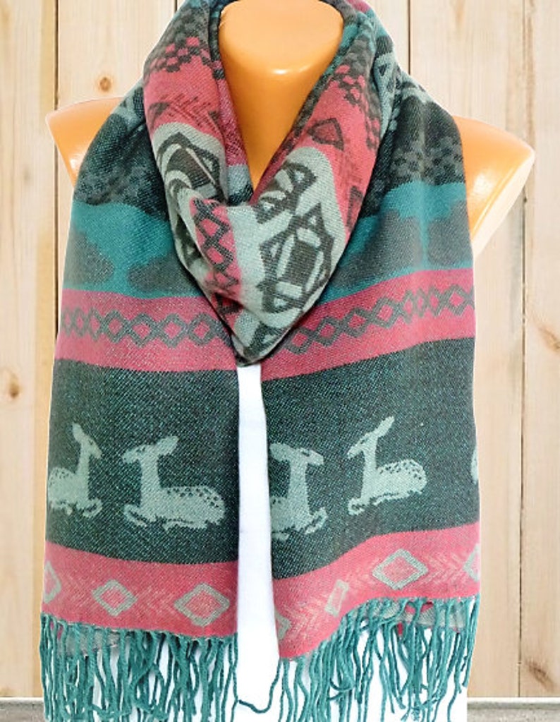 Blanket Scarf Wool Blanket Shawl Christmas Scarf Deer Etsy