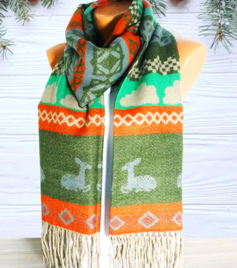 Blanket Scarf Wool Blanket Shawl Christmas Scarf Deer Etsy