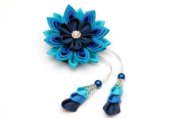 Shades Of Blue Kanzashi Flower Hair Clip Japanese Hair Clip Etsy