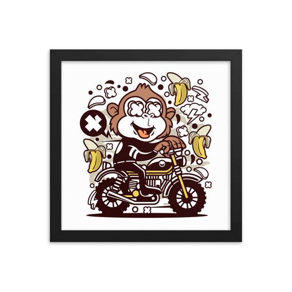 Motorrad Reiten Affe Gerahmte Poster Ideal Fur Kinderzimmer Etsy