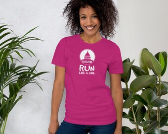 Koszulka „Run Like a Girl” | Damska koszulka z grafiką wzmacniającą pozycję kobiet | Koszulka feministyczna | Koszulka z grafiką polityczną | Koszulka wyborcza | Unisex Bella