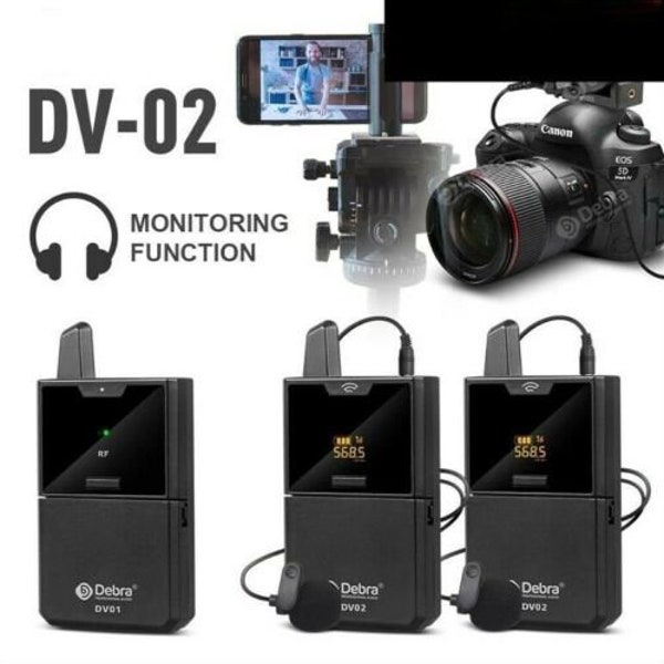 2 canales DV UHF inalámbrico Lavalier micrófonos Audio Monitor solapa 6 pilas AA requeridas (baterías no incluidas)