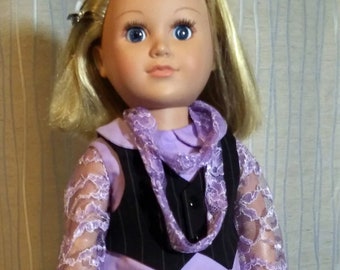 Lavender pencil skirt with vest & scarf fits American Girl 18 in dolls like My Life As. Dress like mom for President, CEO, relator and more.