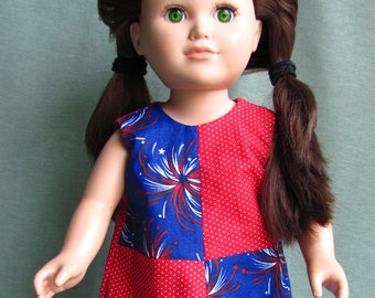 Fourth of July play minidress fits American Girl & other 18 in dolls for any celebration of American Pride. Wear as dress or with leggings