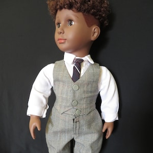 Boy Doll Clothes Formal Business Suit Outfit Fits American Boy Dolls, My Pal, My Life, Our Generation 18 in dolls. Made w/ upcycled pants. Gray Glencheck