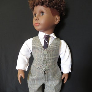 Boy Doll Clothes Formal Business Suit Outfit Fits American Boy Dolls, My Pal, My Life, Our Generation 18 in dolls. Made w/ upcycled pants. Gray Glencheck