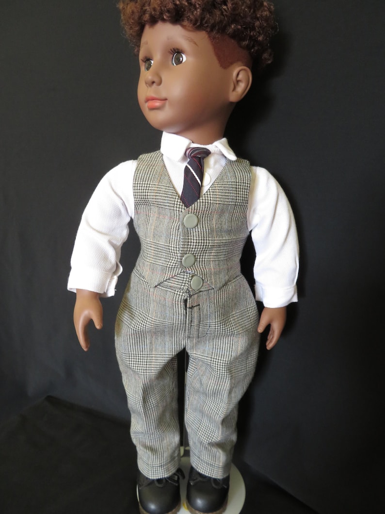 Boy Doll Clothes Formal Business Suit Outfit Fits American Boy Dolls, My Pal, My Life, Our Generation 18 in dolls. Made w/ upcycled pants. Gray Glencheck