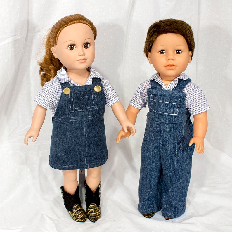 Handmade doll clothes. Overalls & snap front Cotton Shirt fits Etsy
