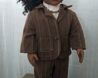 Brown pinstripe Business suit with ivory lace top for 18 in dolls like American Girl, My Life etc. Vice president, lawyer, CEO, or mom