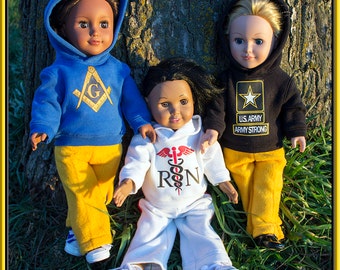 Custom doll hoodies fit American Girl/Boy and other 18 in dolls. Basketball Sweatshirt. Show your team spirit for NBA & college games.