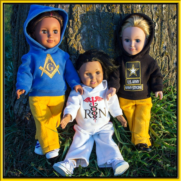 Custom doll hoodies fit American Girl/Boy and other 18 in dolls. Basketball Sweatshirt. Show your team spirit for NBA & college games.