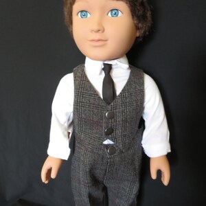 Boy Doll Clothes Formal Business Suit Outfit Fits American Boy Dolls, My Pal, My Life, Our Generation 18 in dolls. Made w/ upcycled pants. Charcoal Glencheck