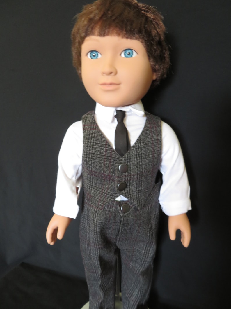 Boy Doll Clothes Formal Business Suit Outfit Fits American Boy Dolls, My Pal, My Life, Our Generation 18 in dolls. Made w/ upcycled pants. Charcoal Glencheck