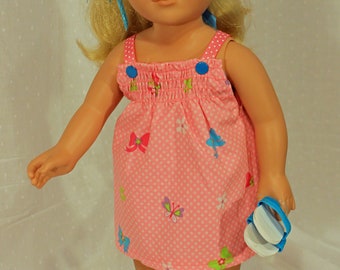 Pink Butterfly sundress fits American Girl and other 18 inch dolls includes sandals
