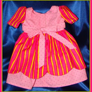 Hot Pink Dress with Yellow Stripes, Summer Outfit made to fit American Girl Style 18 Dolls School or Dress Up Doll Clothes. image 5