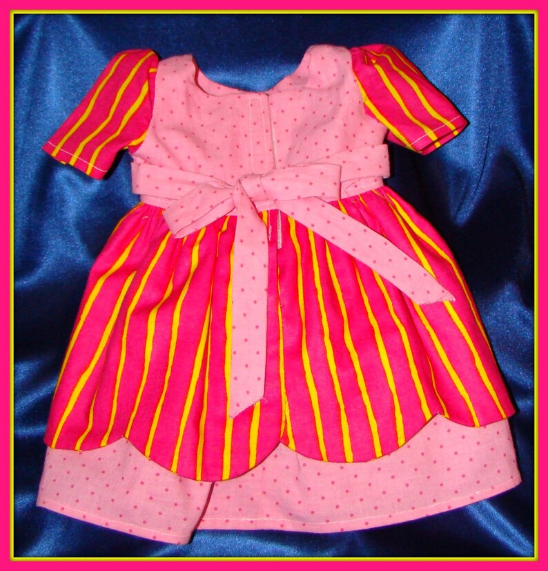 Hot Pink Dress with Yellow Stripes, Summer Outfit made to fit American Girl Style 18 Dolls School or Dress Up Doll Clothes. image 5