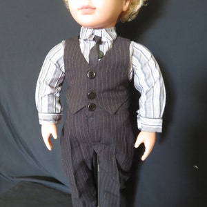 Boy Doll Clothes Formal Business Suit Outfit Fits American Boy Dolls, My Pal, My Life, Our Generation 18 in dolls. Made w/ upcycled pants. Black Pinstripe