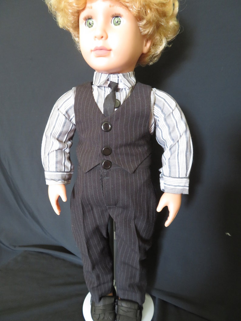 Boy Doll Clothes Formal Business Suit Outfit Fits American Boy Dolls, My Pal, My Life, Our Generation 18 in dolls. Made w/ upcycled pants. Black Pinstripe