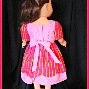 Hot Pink Dress with Yellow Stripes, Summer Outfit made to fit American Girl Style 18 Dolls School or Dress Up Doll Clothes. image 3