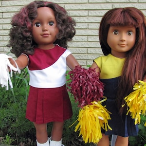 Personalized Cheerleading Outfit fits 18 inch American Girl Dolls: Handmade Uniform with Poms