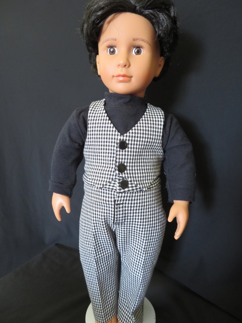 Boy Doll Clothes Formal Business Suit Outfit Fits American Boy Dolls, My Pal, My Life, Our Generation 18 in dolls. Made w/ upcycled pants. B&W Houndstooth