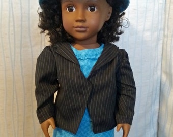 Blue & Charcoal Girl's Business Suit Ensemble for 18 in dolls like American Girl. Choose pieces for CEO, President, lawyer, relator etc.