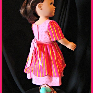 Hot Pink Dress with Yellow Stripes, Summer Outfit made to fit American Girl Style 18 Dolls School or Dress Up Doll Clothes. image 2