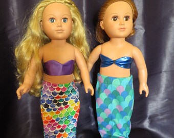 Mermaid costume for 18 inch dolls like American Girl or Our Generation. Top and tail in metallic colors. Doll clothes -dress like princess