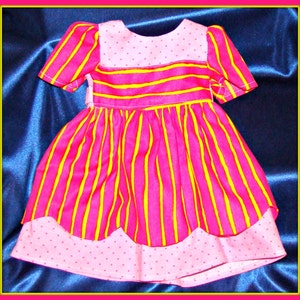 Hot Pink Dress with Yellow Stripes, Summer Outfit made to fit American Girl Style 18 Dolls School or Dress Up Doll Clothes. image 4