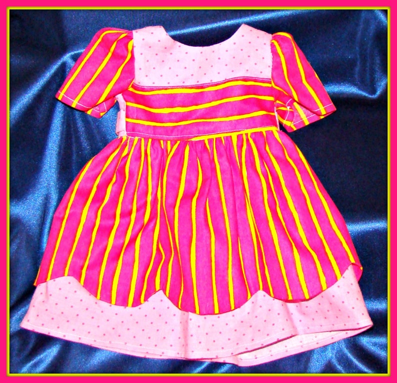 Hot Pink Dress with Yellow Stripes, Summer Outfit made to fit American Girl Style 18 Dolls School or Dress Up Doll Clothes. image 4