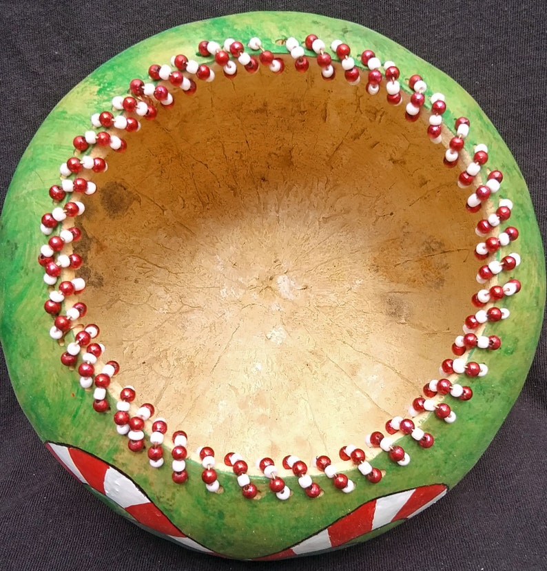 Beaded Candy Cane Decorative Holiday Bowl From Naturally Dried Etsy